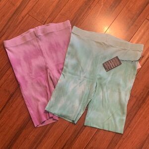 Forever 21 Tie-Dye Bike Shorts Set - Pink and Green